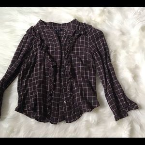 Madewell burgundy cute ruffle plaid with gold XS